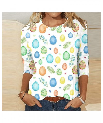 Happy Easter Shirt for Women 3/4 Sleeve Round Neck T Shirts Cute Graphic Tees Loose Holiday Tops 2024 Summer Top 6✌white $6.5...