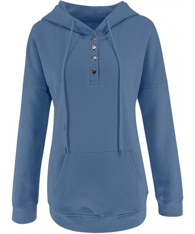 Hoodies For Women,2023 Casual Long Sleeve Drawstring Sweatshirt Lightweight Button Down Loose Fit Pullover C-blue $9.15 Activ...