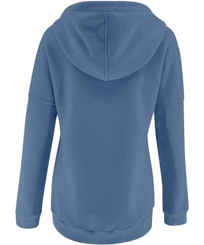 Hoodies For Women,2023 Casual Long Sleeve Drawstring Sweatshirt Lightweight Button Down Loose Fit Pullover C-blue $9.15 Activ...