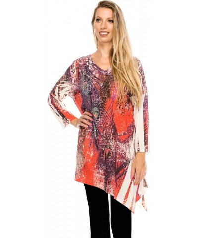 Women's Rhinestone Tunic Top - HIT V-Neck 3/4 Sleeve Casual Printed Binding T Shirts U171 Ivory $34.79 Tops