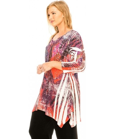 Women's Rhinestone Tunic Top - HIT V-Neck 3/4 Sleeve Casual Printed Binding T Shirts U171 Ivory $34.79 Tops