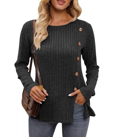 Women's 2024 Casual Ribbed Knit Sweater Fall Chunky Long Sleeve Pullover Tunics Jumper Sweater Tops Black_c22 $17.50 Sweaters