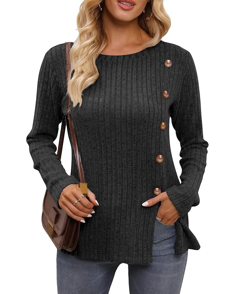 Women's 2024 Casual Ribbed Knit Sweater Fall Chunky Long Sleeve Pullover Tunics Jumper Sweater Tops Black_c22 $17.50 Sweaters