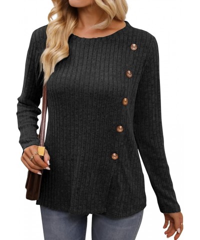 Women's 2024 Casual Ribbed Knit Sweater Fall Chunky Long Sleeve Pullover Tunics Jumper Sweater Tops Black_c22 $17.50 Sweaters