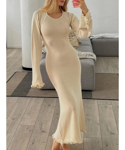 Women Long Sleeve Knit Midi Dress Backless Long Dress Summer Slim Fit Beach Maxi Dress Streetwear B-beige $16.79 Dresses