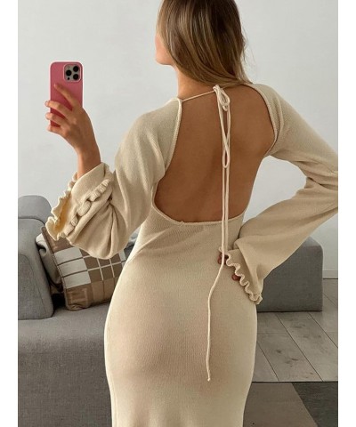 Women Long Sleeve Knit Midi Dress Backless Long Dress Summer Slim Fit Beach Maxi Dress Streetwear B-beige $16.79 Dresses