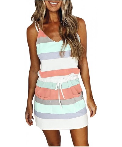 Summer Dresses for Women 2024 Women Summer Casual Striped Dress Sleeveless Spaghetti Strap Boho Dress with Pockets A1-mint Gr...