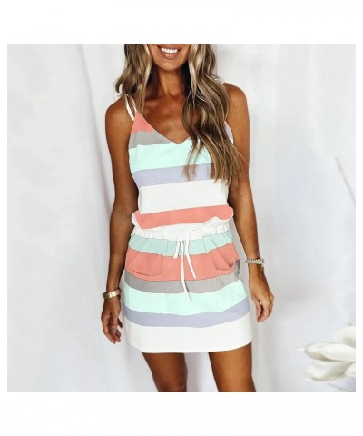 Summer Dresses for Women 2024 Women Summer Casual Striped Dress Sleeveless Spaghetti Strap Boho Dress with Pockets A1-mint Gr...