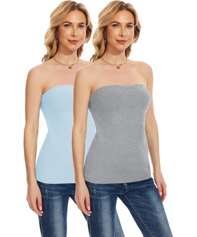 Tube Tops for Women w Built in Bra Strapless Camisole Cotton Undershirt Support Summer Long Bandeau Sexy Grey+blue $17.69 Tanks