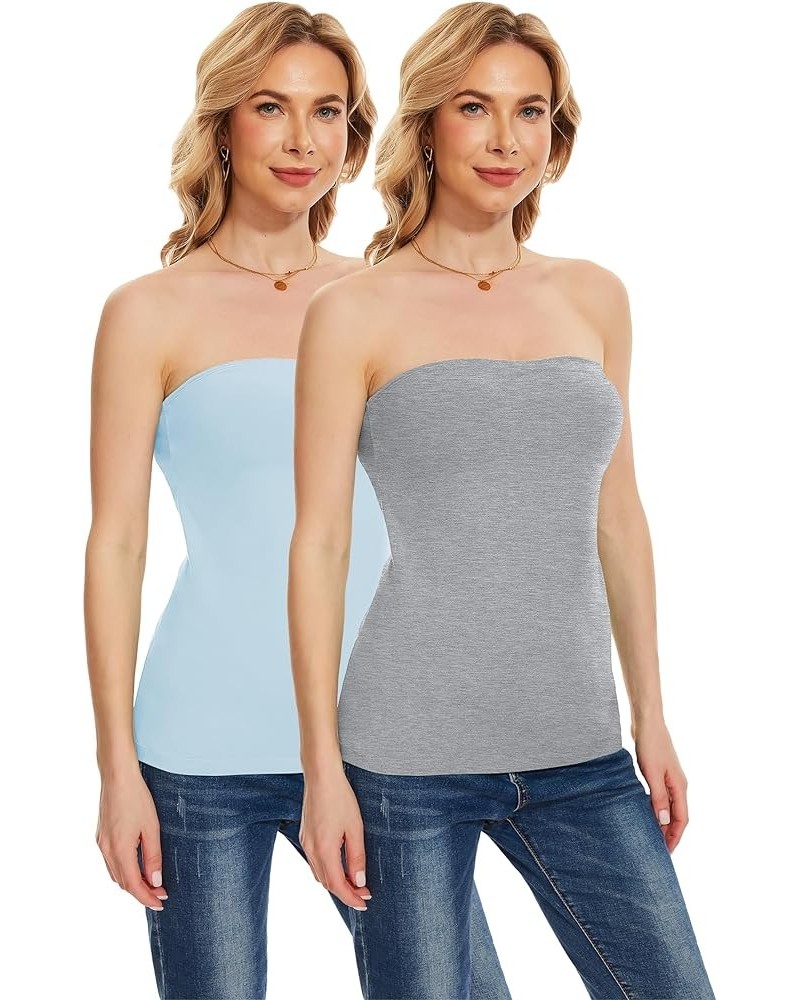 Tube Tops for Women w Built in Bra Strapless Camisole Cotton Undershirt Support Summer Long Bandeau Sexy Grey+blue $17.69 Tanks