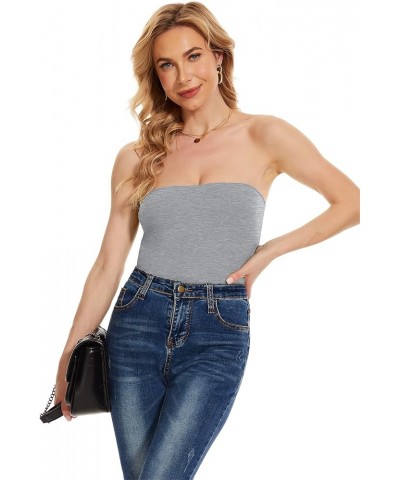 Tube Tops for Women w Built in Bra Strapless Camisole Cotton Undershirt Support Summer Long Bandeau Sexy Grey+blue $17.69 Tanks