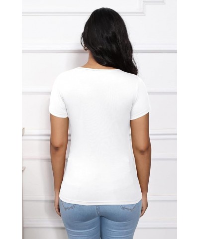 Womens T Shirts Square Neck Short Sleeve Shirts Slim Fit Cute Basic Summer Tops White $10.00 T-Shirts