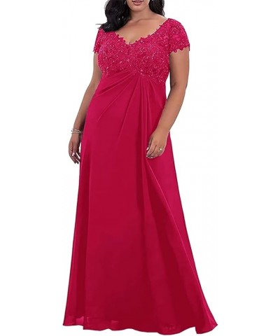 V Neck Mother of The Bride Dresses for Wedding Plus Size Lace Appliques Women's Long Formal Wedding Party Prom Gowns Hot Pink...