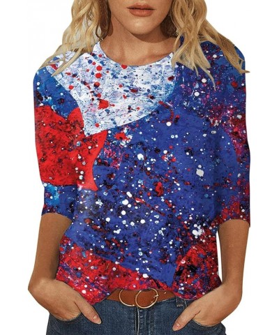 Ladies Patriotic Tops 3/4 Sleeve American Flag Independence Day 4Th of July Tops Crewneck Cute Festival Fashion Tops 07-blue ...