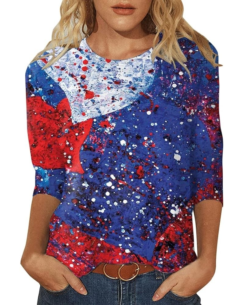 Ladies Patriotic Tops 3/4 Sleeve American Flag Independence Day 4Th of July Tops Crewneck Cute Festival Fashion Tops 07-blue ...