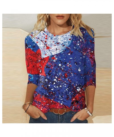 Ladies Patriotic Tops 3/4 Sleeve American Flag Independence Day 4Th of July Tops Crewneck Cute Festival Fashion Tops 07-blue ...