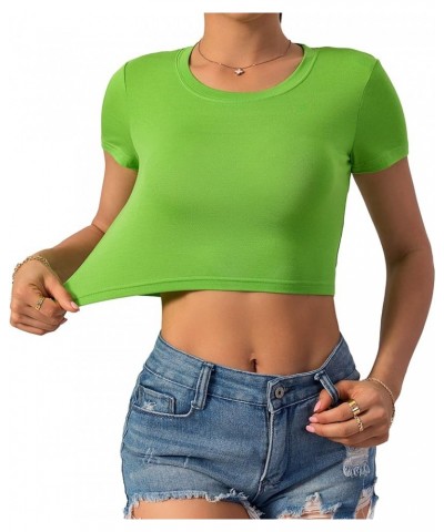 Crop Top for Women, Summer Tops, Womens Tops, Cotton, Scoop Neck, Short Sleeve Plus Size Tops Women Girls 1/Littlegreen $9.52...