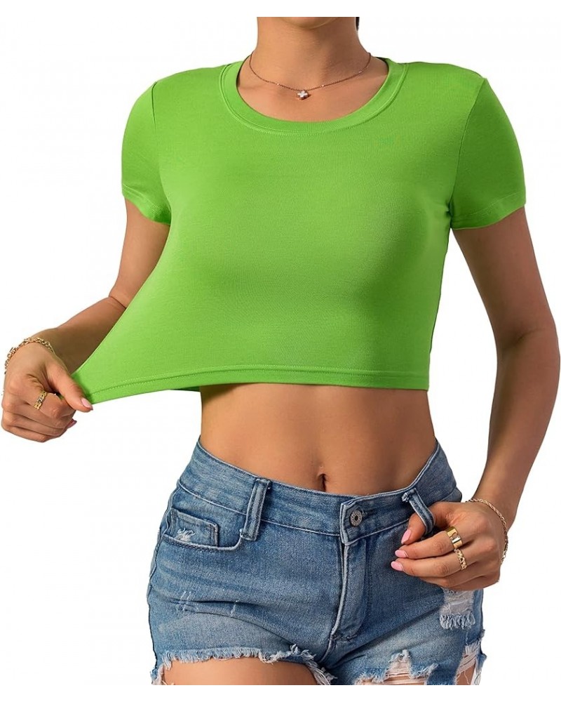 Crop Top for Women, Summer Tops, Womens Tops, Cotton, Scoop Neck, Short Sleeve Plus Size Tops Women Girls 1/Littlegreen $9.52...