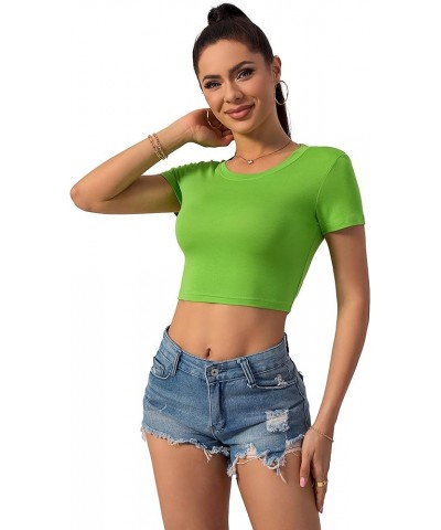 Crop Top for Women, Summer Tops, Womens Tops, Cotton, Scoop Neck, Short Sleeve Plus Size Tops Women Girls 1/Littlegreen $9.52...