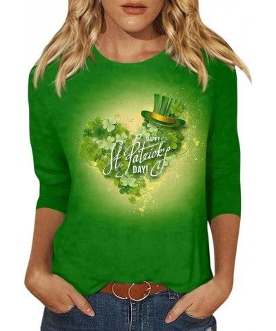 Three Quarter Sleeve Tops Ladies Shirt St.Patrick's Printed Blouse Basic Tunic Round Neck 2024 Spring Tee Loose Tunic 2-light...