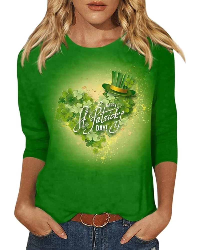 Three Quarter Sleeve Tops Ladies Shirt St.Patrick's Printed Blouse Basic Tunic Round Neck 2024 Spring Tee Loose Tunic 2-light...