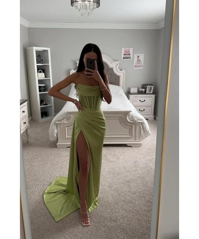 Women's Strapless Prom Dresses Long Satin Bridesmaid Dress with Slit Ruched Formal Evening Corset Gown Plum $29.25 Dresses