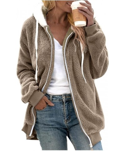 Women Fashion Color Block Faux Shearling Coat Pullover Sweatershirt Solid Artificial Wool Coat Outerwear with Warm Khaki-c $1...