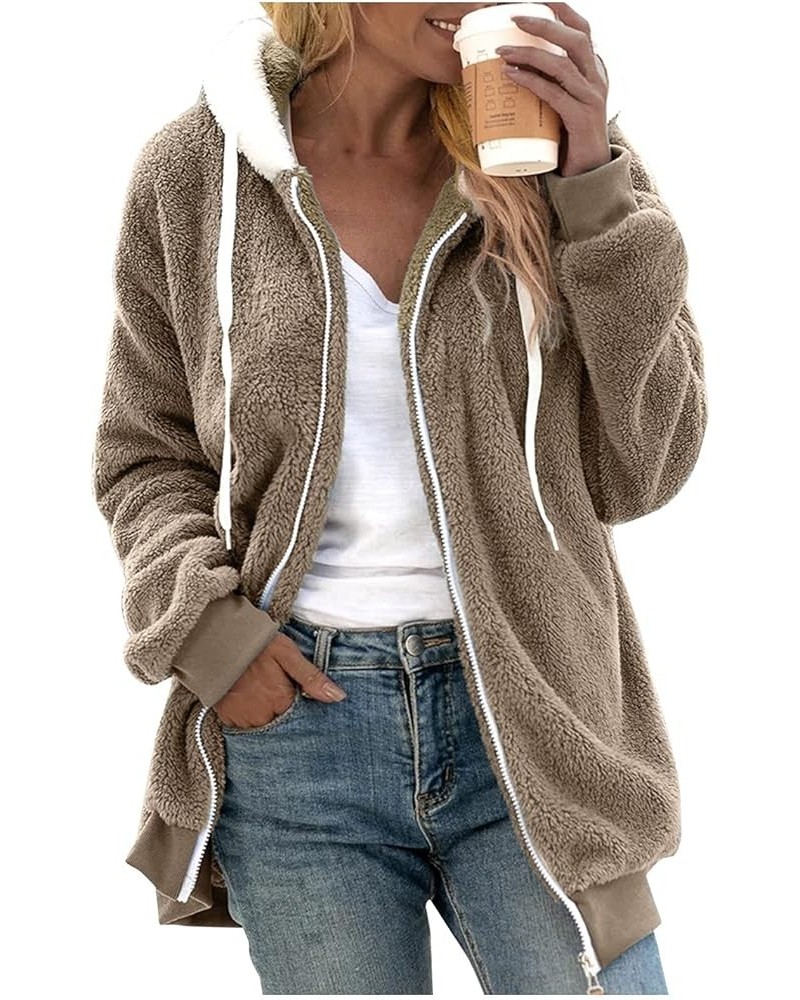 Women Fashion Color Block Faux Shearling Coat Pullover Sweatershirt Solid Artificial Wool Coat Outerwear with Warm Khaki-c $1...