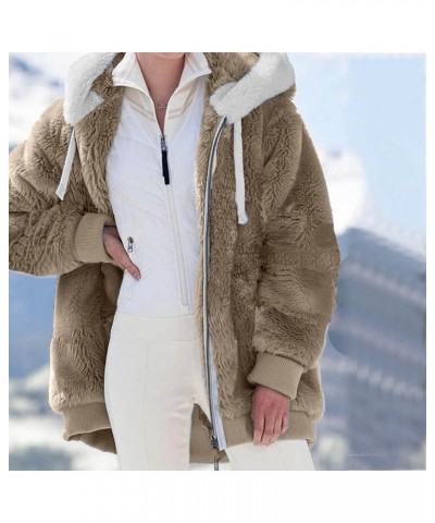 Women Fashion Color Block Faux Shearling Coat Pullover Sweatershirt Solid Artificial Wool Coat Outerwear with Warm Khaki-c $1...