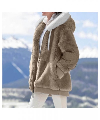 Women Fashion Color Block Faux Shearling Coat Pullover Sweatershirt Solid Artificial Wool Coat Outerwear with Warm Khaki-c $1...