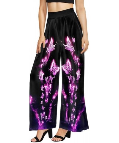 Flame Butterfly Women's Boho Comfy Palazzo Pants Retro Art Zebra Galaxy Wide Leg Lounge Pants High Waisted XS-6XL Purple Flam...