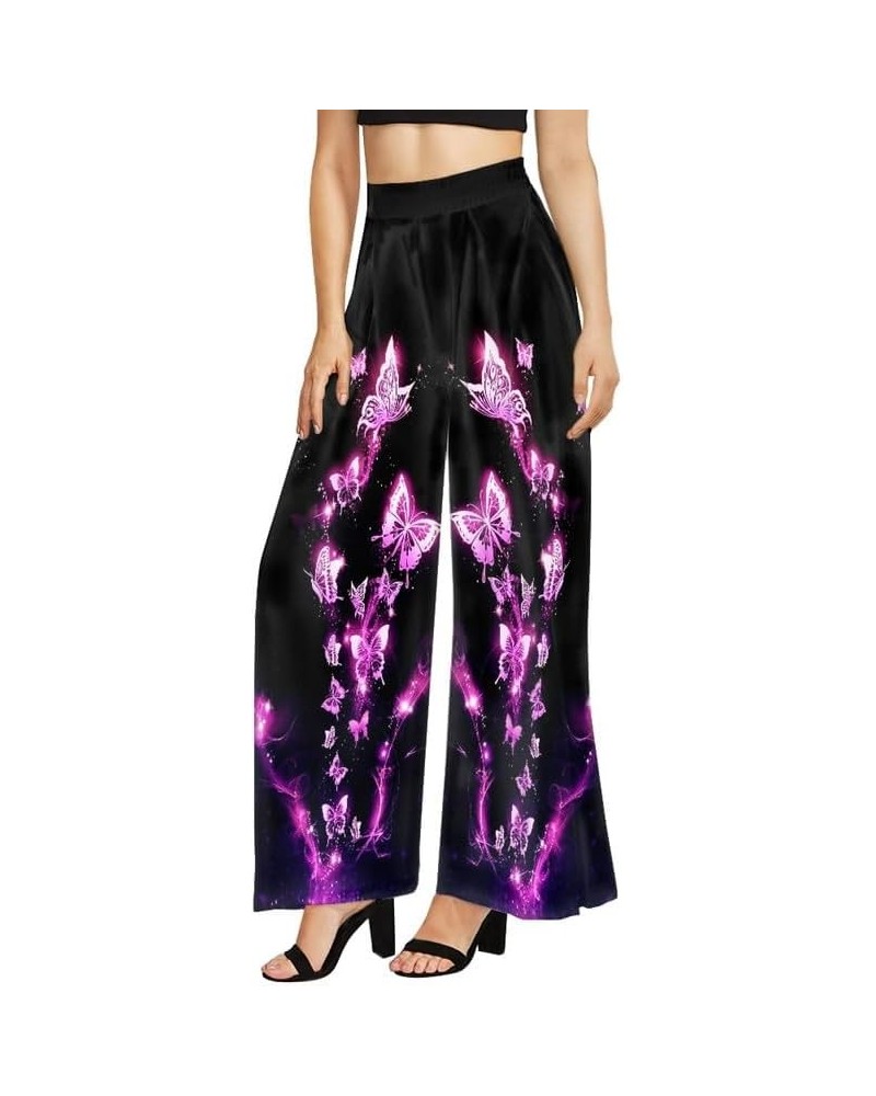 Flame Butterfly Women's Boho Comfy Palazzo Pants Retro Art Zebra Galaxy Wide Leg Lounge Pants High Waisted XS-6XL Purple Flam...