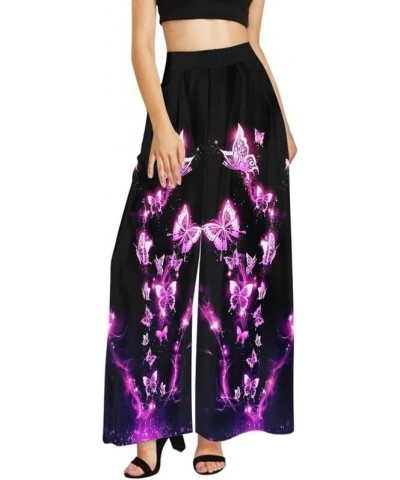 Flame Butterfly Women's Boho Comfy Palazzo Pants Retro Art Zebra Galaxy Wide Leg Lounge Pants High Waisted XS-6XL Purple Flam...