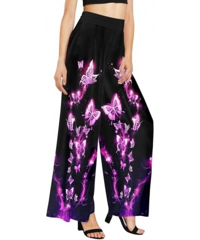 Flame Butterfly Women's Boho Comfy Palazzo Pants Retro Art Zebra Galaxy Wide Leg Lounge Pants High Waisted XS-6XL Purple Flam...