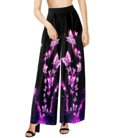 Flame Butterfly Women's Boho Comfy Palazzo Pants Retro Art Zebra Galaxy Wide Leg Lounge Pants High Waisted XS-6XL Purple Flam...