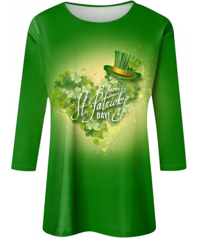 Three Quarter Sleeve Tops Ladies Shirt St.Patrick's Printed Blouse Basic Tunic Round Neck 2024 Spring Tee Loose Tunic 2-light...