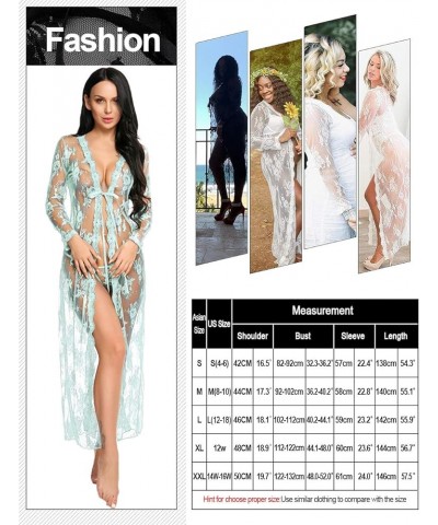 Lingerie for Women Sexy Long Lace Dress Sheer Gown See Through Kimono Robe Light Green $12.87 Sleep & Lounge