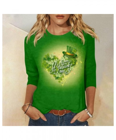 Three Quarter Sleeve Tops Ladies Shirt St.Patrick's Printed Blouse Basic Tunic Round Neck 2024 Spring Tee Loose Tunic 2-light...