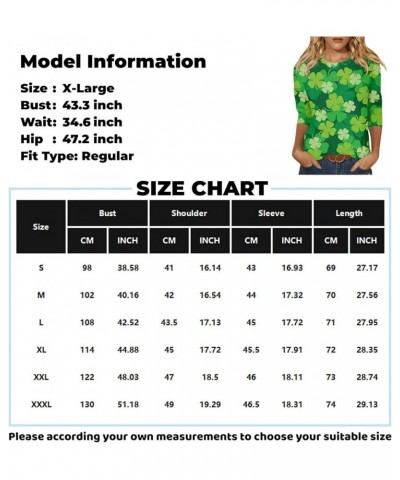 Three Quarter Sleeve Tops Ladies Shirt St.Patrick's Printed Blouse Basic Tunic Round Neck 2024 Spring Tee Loose Tunic 2-light...