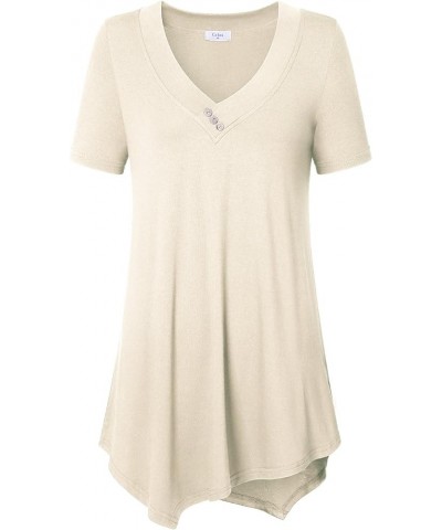 Women's Short Sleeve V Neck Flowy Tunic Top Summer Casual Shirts 1 Beige-15 $8.83 Tops