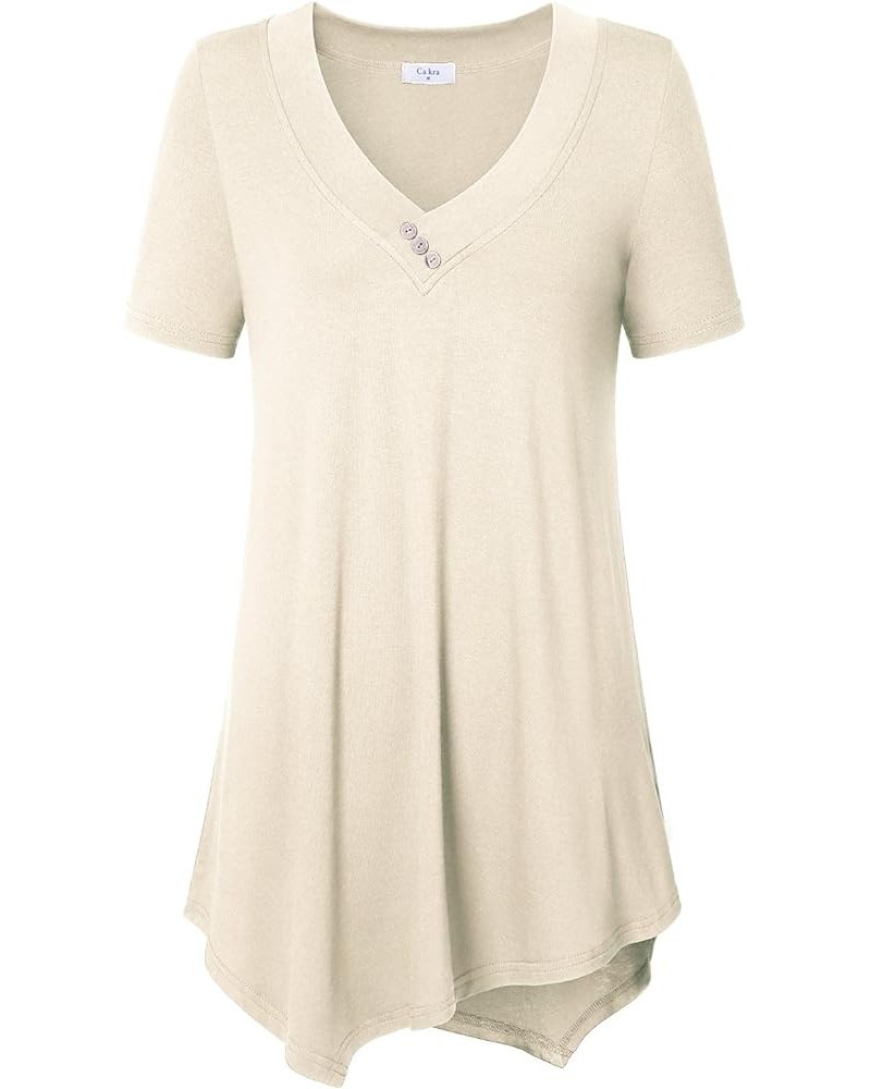 Women's Short Sleeve V Neck Flowy Tunic Top Summer Casual Shirts 1 Beige-15 $8.83 Tops