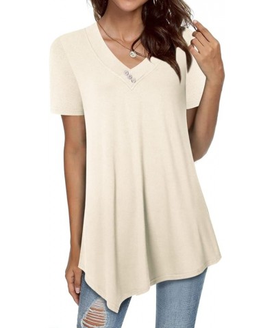 Women's Short Sleeve V Neck Flowy Tunic Top Summer Casual Shirts 1 Beige-15 $8.83 Tops