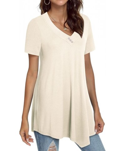 Women's Short Sleeve V Neck Flowy Tunic Top Summer Casual Shirts 1 Beige-15 $8.83 Tops