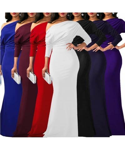 Women Elegant One Off Shoulder Maxi Dresses Long Sleeve Sexy Bodycon Cocktail Long Dress Gown Red $24.38 Dresses