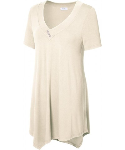 Women's Short Sleeve V Neck Flowy Tunic Top Summer Casual Shirts 1 Beige-15 $8.83 Tops