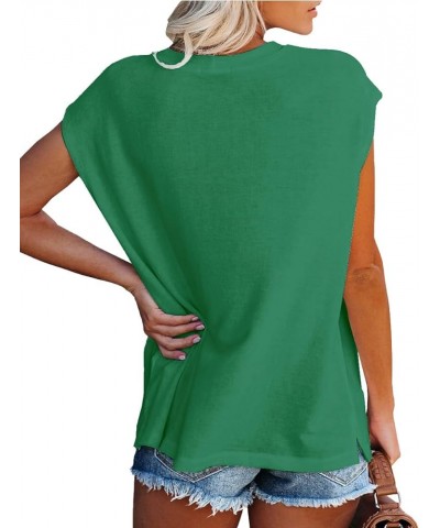 Womens Tank Top Summer Tops Sleeveless T Shirt Crew Neck Casual Loose Fitting Shirts with Pocket 3-a-green Love $11.20 Tanks