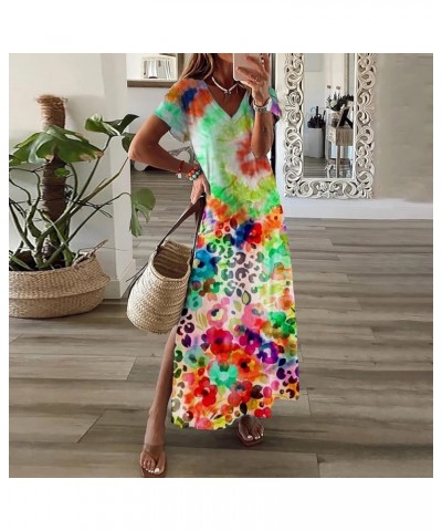 Maxi Dresses for Women,2024 Spring Summer Trendy Striped Print Beach Sundress,Casual V Neck Color Block Long Dress A03-orange...