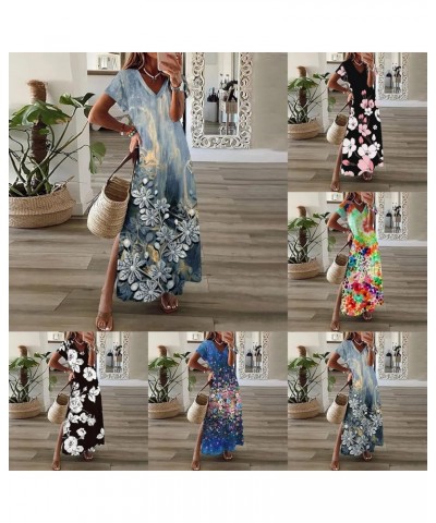 Maxi Dresses for Women,2024 Spring Summer Trendy Striped Print Beach Sundress,Casual V Neck Color Block Long Dress A03-orange...