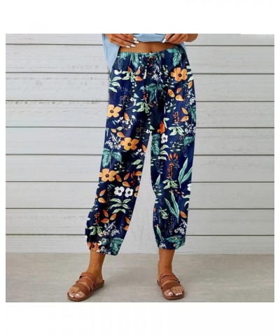 Women's High Waist Drawstring Capri Pants Loose Wide Leg Cropped Lounge Trousers with Pocket Multicolor-orange $11.72 Pants