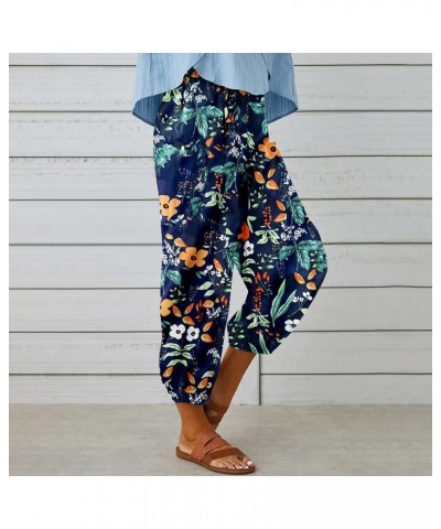 Women's High Waist Drawstring Capri Pants Loose Wide Leg Cropped Lounge Trousers with Pocket Multicolor-orange $11.72 Pants